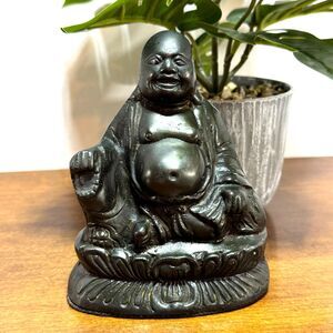 Buddha Statue Figurine Buddhist Decor Black Heavy 5.25" Tall